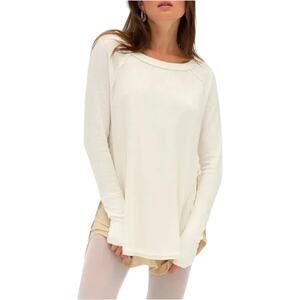Free People Snowy Thermal Shirt, Oversized Slouchy, White, Women's Size XS
